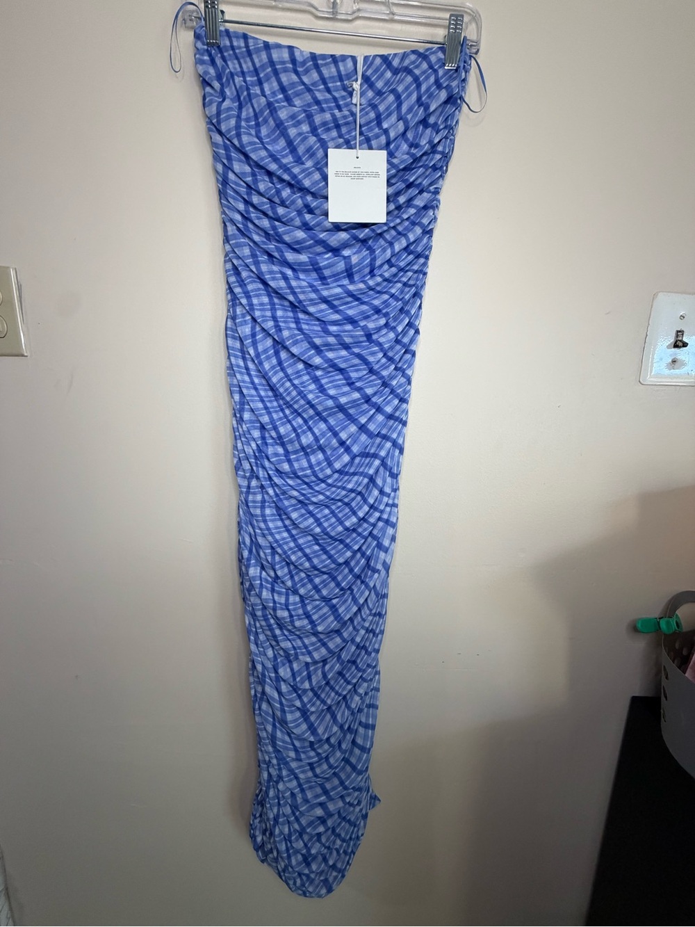 Ruby Rd. Blue Plaid Strapless Ruched Maxi Dress
